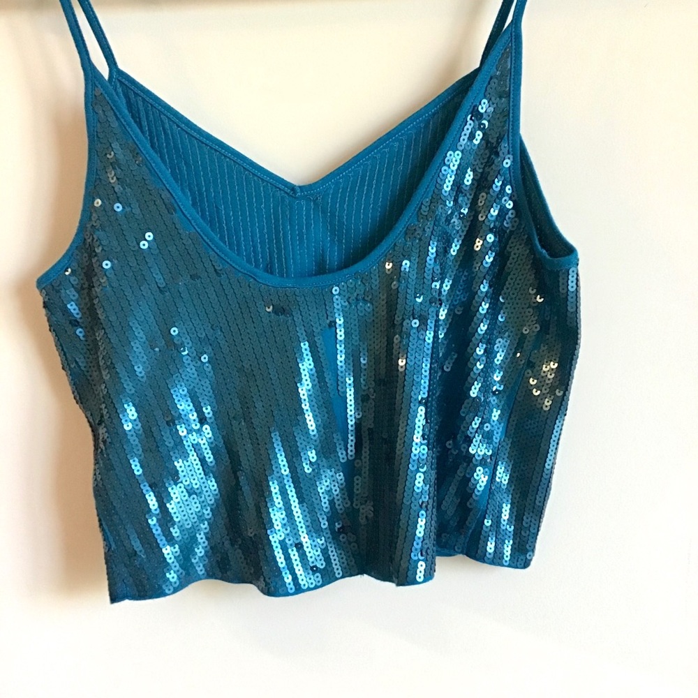 NWT Express teal blue-green sequin crop tank top - Picture 9 of 9